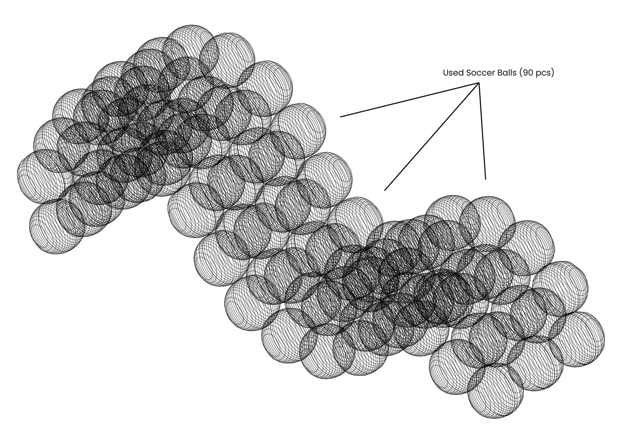 Still In Play wireframe study formed from ninety used soccer balls